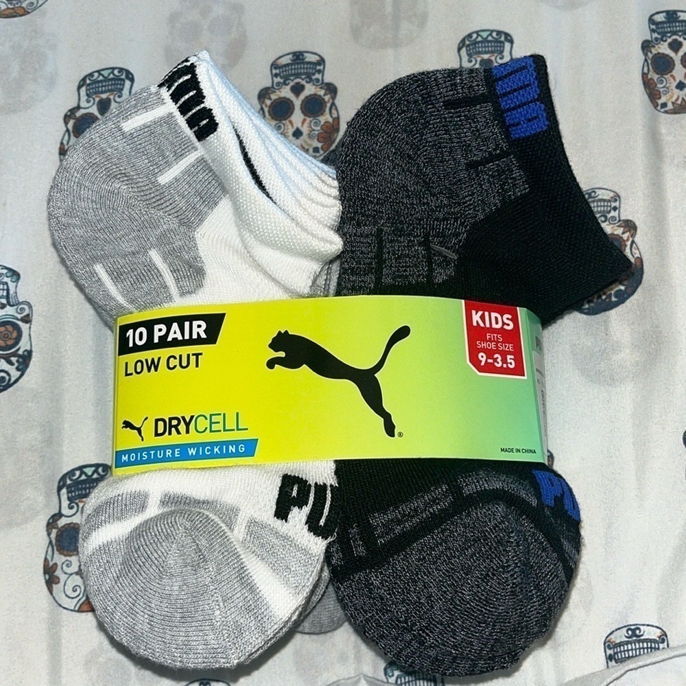 Puma 10 Pair lowcut moisture wicking arch support socks for YOUTH 9-3.5 -NWT